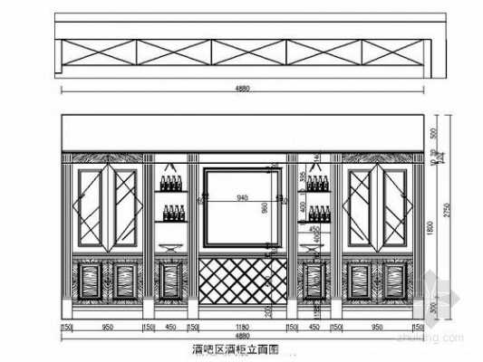 欧式酒柜旁边效果图（欧式酒柜立面图）-图3